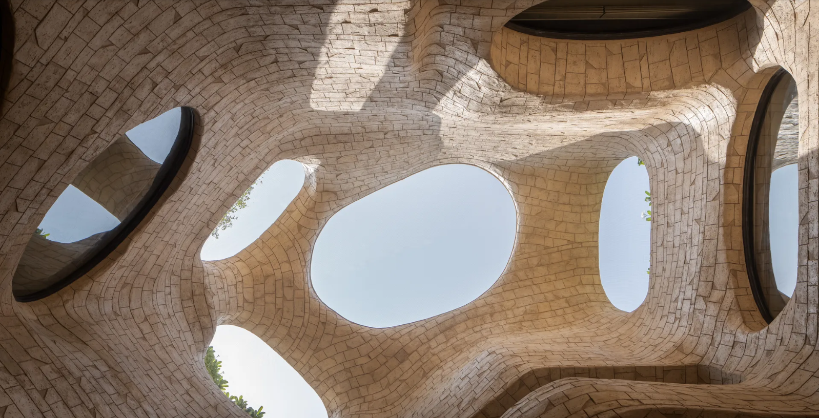 Atrium vaulted ceiling with organic skylight openings