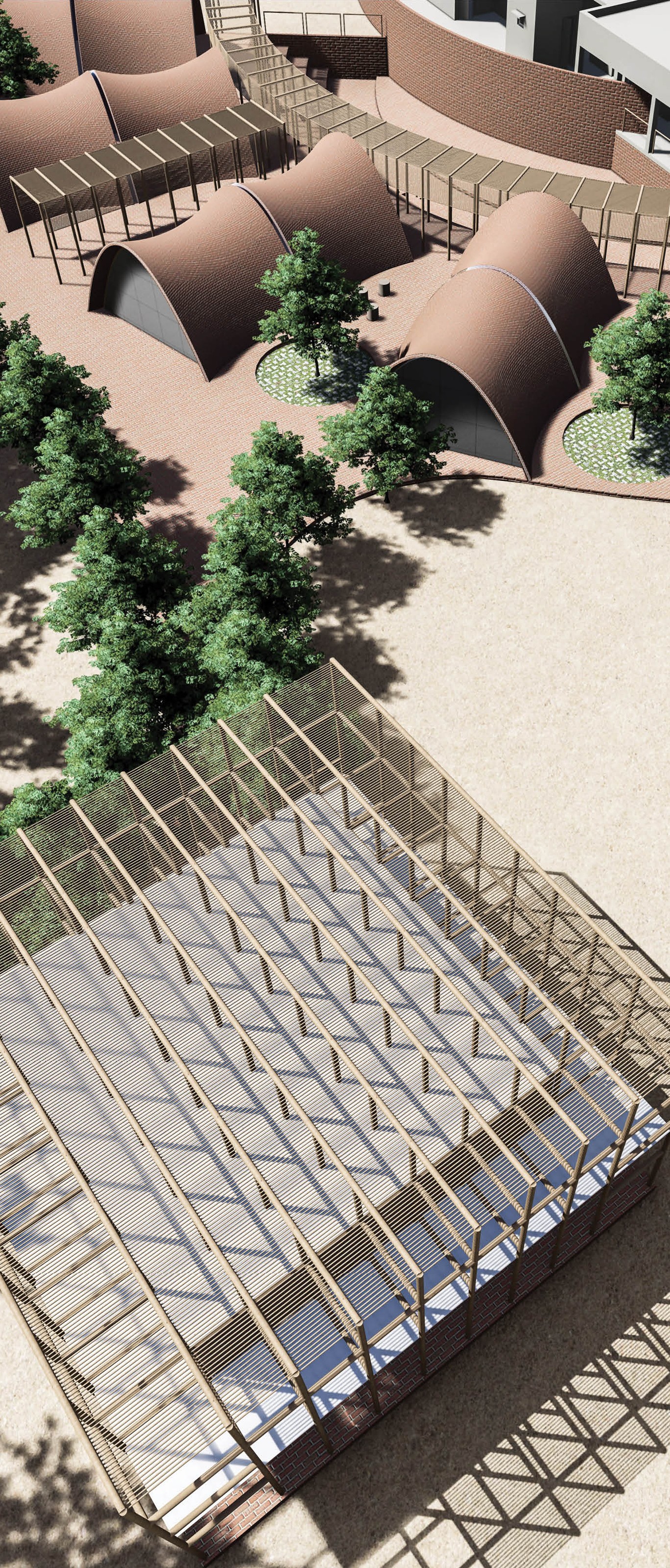 Aerial rendering of GHPS school courtyards