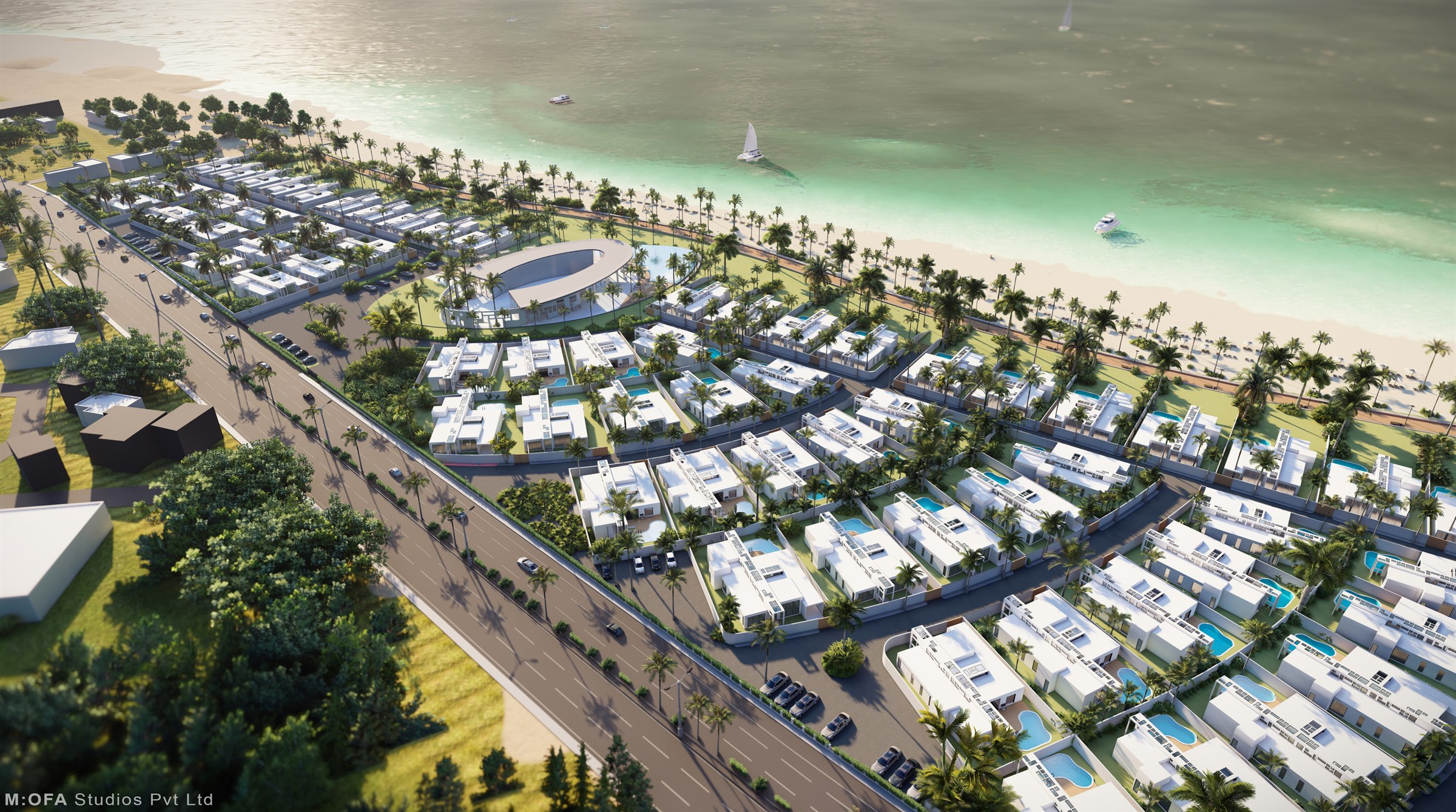 Aerial view of Villa Complex Baku along the coast